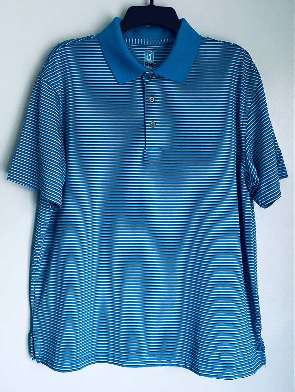 PGA Tour Polo Blue Striped Men's Large Collared Golf Sportswear